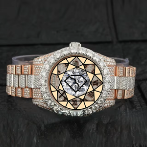 Montre Hip Hop US Iced Out, cadran romain bicolore or rose, bracelet diamant, montre de luxe pour homme, diamant naturel, chiffres romains - Product Image 1