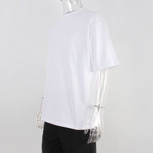 T-shirt noir uni surdimensionné pour homme, manches courtes, col rond, décontracté, en jersey de coton - Product Image 4