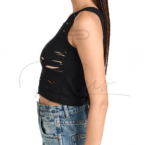Fashionable Women's Slim Fit <b>Distressed</b> Crop <b>Top</b> Quick Dry Custom Color Breathable Crop <b>Top</b> Shorts Sleeves <b>Distressed</b> Crop <b>Top</b> - Product Image 6