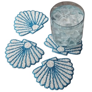 CRYSTAL CRAFT Beautiful Handmade Customizable Floral Design Embroidered Glass <b>Beads</b> <b>Coasters</b> Eco-Friendly Modern Luxury Dining - Product Image 1