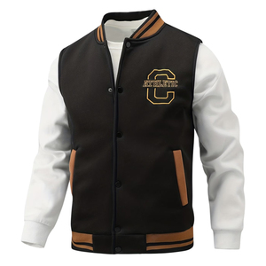 Custom Black Varsity Jacket Men Athletic C Patch Embroidery Letterman Jacket White Sleeves Casual Fashion Bomber Jacket Coat - Product Image 1