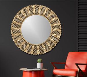 Round Brass Wall <b>Mirror</b> with Sunburst Design Decorative <b>Framed</b> Edge for Living Room Bedroom - Product Image 4