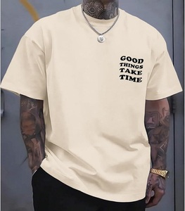 Les Bonnes Choses Prendent du Temps T-shirt Homme Oversize Imprimé Floral Style Urbain Manches Courtes Col Rond Coton Jersey Beige - Product Image 2