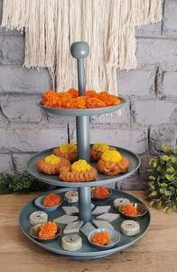 Support à gâteau décoratif à trois étages en céramique, présentoir et support de service vert multi-niveaux pour gâteaux, cupcakes au meilleur prix - Product Image 5