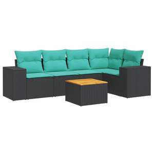 Ensemble de canapés de patio en polyrotin noir, 6 pièces, avec coussins, canapés de jardin - Product Image 2