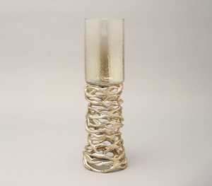 Half <b>Smoke</b> Luster Twisted Metal Candle Stand with <b>Glass</b> Holder for Home Decoration - Product Image 3