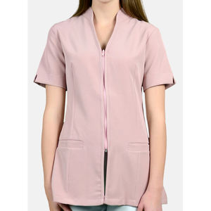 เสื้อทูนิคแขนสั้นผ้าคอตตอนผสมสแปนเด็กซ์ปักโลโก้ตามสั่ง สำหรับพนักงานนวดแผนไทย สปา ร้านเสริมสวย โรงแรม และงานบริการต่างๆ - Product Image 1