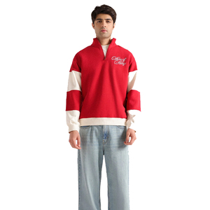 Sweat-shirt à col montant pour homme, rouge, avec logo brodé, coupe ample, style décontracté, tissu en molleton français - Product Image 3