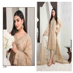 TAWAKKAL-Ensemble 3 pièces pour femme indienne/pakistanaise, chemise brodée en organza cousue fantaisie, Dupatta, viscose, 2024 - Product Image 2