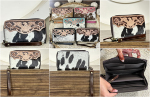 Custom Western Cowhide <b>Leather</b> Wallet Hand <b>Tooled</b> <b>Leather</b> Eagle Design Wristlet Zipper Wallet OEM ODM Ladies Clutch Organizer - Product Image 3