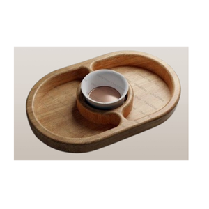 Plateau de service ovale en bois poli fait main avec poignées, 3 compartiments, organisateur de collations et d'assaisonnements écologique, ustensiles de cuisine modernes - Product Image 3