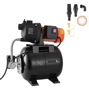 Pompa a getto automatica da 1.1 HP per irrigazione con serbatoio in plastica da 5 galloni, per pozzi poco profondi, 120V 1320 GPH - Product Image 1