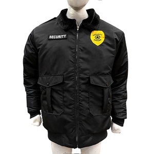 Uniforme de gardien de sécurité pour homme, veste bomber en satin d'hiver, col en fourrure noire, design chaud, nylon classique, polyester, manches longues, côtelé - Product Image 1