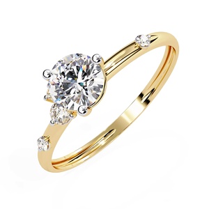 Anillo de Compromiso de Oro Amarillo con Diamantes Redondos para Mujer, Clásico con Engaste de Garras y Patrón de Estrella - Product Image 2