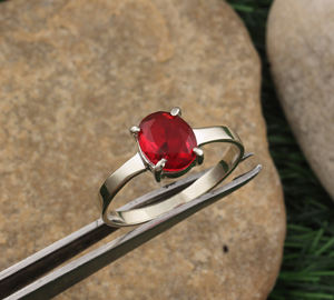 Bague Solitaire en Argent Sterling 925 avec Rubis et Quartz pour Femme, Sertissage Classique à Lunette, Bijoux Fins, Vente en Gros - Product Image 2