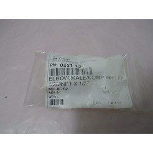 Coudière Metron 0221-12, Mâle/Comp. WHT PP, 1/2 MNPT - Équipements et pièces semi-conductrices d'occasion de qualité supérieure, disponibles dans le monde entier - Product Image 1