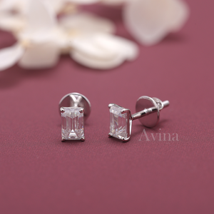 IGI Certified Lab Grown Diamond Emerald Cut Stud <b>Earrings</b> 14K White / Yellow & Rose Gold Solitaire Diamond <b>Earrings</b> - Product Image 3