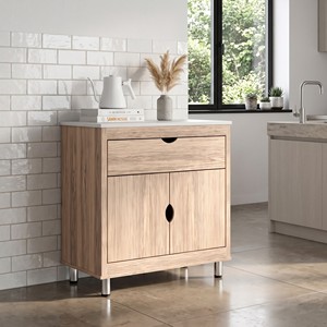 Modern 2159 <b>Kitchen</b> Storage Cabinet Mosaic Top 2 Door 1 Drawer Wood Buffet <b>Sideboard</b> Chrome Legs Console Cutout Handle Organizer - Product Image 1
