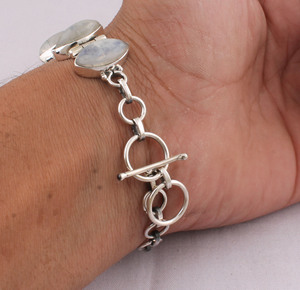 925 Sterling Silver Natural Rainbow Moonstone <b>Bracelet</b> Handcrafted Blue Fire Moonstone Jewelry Wholesale Minimalist <b>Adjustable</b> - Product Image 2