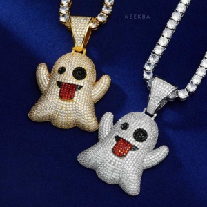 Colgante de Moissanita con Diseño de Fantasma, Colgante con Motivo de Fantasma, Colgante de Moissanita Lindo y Espeluznante, Colgante de Plata 925 con Encanto de Fantasma de Dibujos Animados - Product Image 2