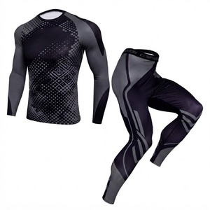 Manufacturer High Quality Custom Sublimated Set Long Sleeve Rash Guard Tight Sweatpants Gym Fitness Training <b>Athletic</b> Wear 100% - Product Image 1