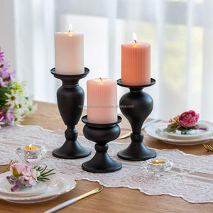 Bougeoir élégant noir mat en métal enduit de poudre fait à la main ensemble maison Halloween Diwali Festivals mariages Ramadans fêtes bas - Product Image 4