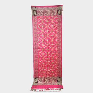 Black <b>Pashmina</b> Shawl with Gold Embroidered Lattice Border Design for Women Wedding Party Wear - Product Image 6