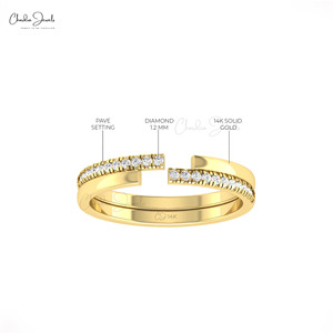 Anillo de Diamantes Blancos en Zigzag, Claridad I1-I2, Anillo de Boda Abierto con Diamantes, Anillo Geométrico con Engaste Pavé, Productos al por Mayor - Product Image 2