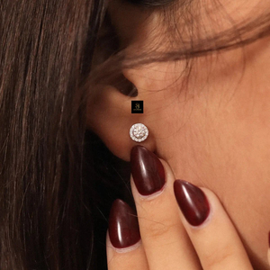 Stunning lab grown diamond <b>earrings</b> round <b>halo</b> cut igi certified d to f color set in gold silver yellow white or rose timeless - Product Image 1