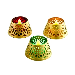 Luxury Gold Metal Cutout Tealight Candle Holder <b>Set</b> Moroccan Glass Votive <b>Lantern</b> for Wedding Table Decor Holiday Centerpiece - Product Image 1