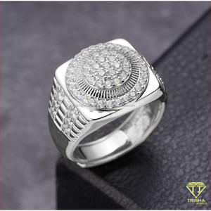 Bague de déclaration de luxe pour homme en argent sterling 925 avec diamant Moissanite, centre rond et face carrée audacieuse, pour la vente en gros de bijoux - Product Image 4
