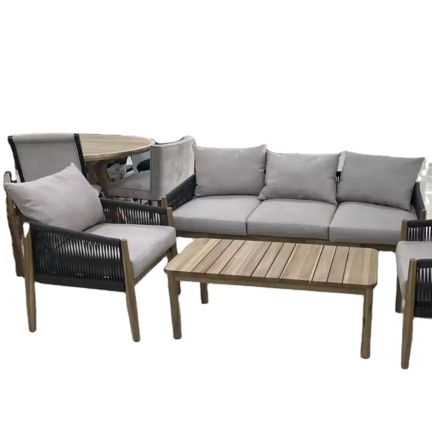 Set perabotan ruang tamu semua cuaca luar ruangan/dalam ruangan Set teras kayu Solid Sofa jati Set desain disesuaikan