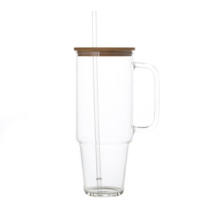 Vasos de Vidrio Borosilicato Transparente de 40oz al por Mayor con Tapa de Bambú y Asa Esmerilada, para Sublimación, Tazas de Viaje, Botellas de Agua, Artículos para Bebidas - Product Image 1
