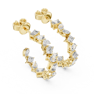 Ensemble de boucles d'oreilles créoles UNIQUE en or jaune 18 carats plaqué rhodium, diamants de laboratoire à taille mixte certifiés IGI, pour le quotidien et les événements - Product Image 2