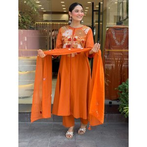 Conjunto de traje de trabajo bordado para mujer Top-Bottom y Dupatta para aspecto de fiesta - Product Image 5