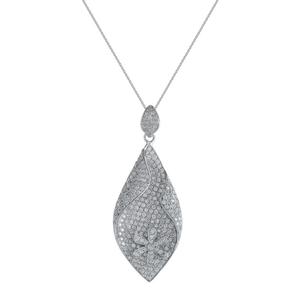 Collar de Lujo para Mujer con Colgante de Diamantes, Plata 925 con Baño de Rodio, Diseño Floral, Corte de Pera, Cadena de Serpiente - Product Image 1