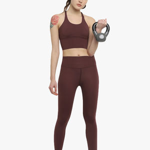 Breathable Winter High Waist Yoga Set Women <b>Bow</b> Quick Dry Short Sleeve Top 7/8 Length Leggings Slimming Gym Activewear ODM - Product Image 4