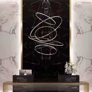 Lustre rond en or pour escalier de villa moderne, style nordique, simple, luminaire suspendu pour salon - Product Image 3