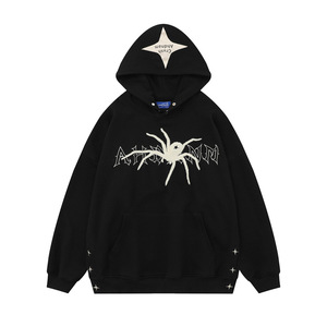 Sweat à capuche personnalisé pour homme, de haute qualité, avec logo brodé et imprimé, motif araignée floquée, vente en gros - Product Image 4