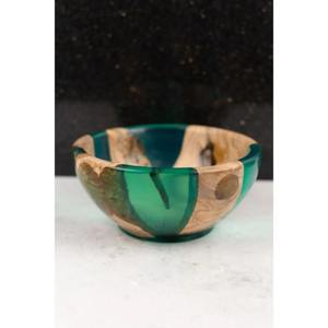 Bol en bois et résine fait main pour servir et décorer la table, bol de service alimentaire fonctionnel et élégant, bol à salade en bois d'acacia et résine - Product Image 5
