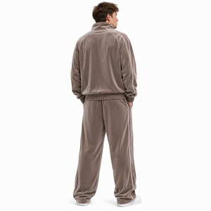 Vintage Raglan Oversized Velour Stand Collar Zip <b>Jacket</b> Wide Leg Sweatpants Custom Piping Luxury <b>Velvet</b> Sportswear Hoodies Sets - Product Image 3