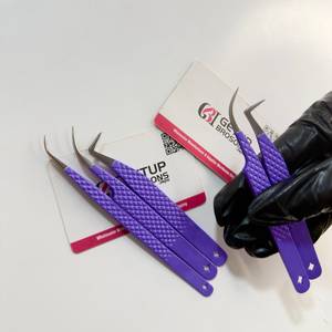 Pince à épiler pour cils GETUP BROSONS IMPEX de haute qualité, revêtement poudré violet, 90°, pointe courbe/plate, découpe personnalisée - Product Image 2