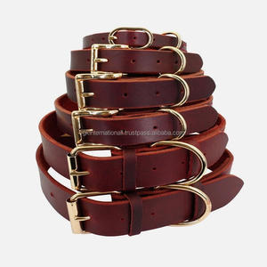 Collar de perro de cuero genuino de primera calidad al por mayor, herrajes de aleación ajustables de alta calidad, conjunto de Correa y accesorios para perro mascota - Product Image 3