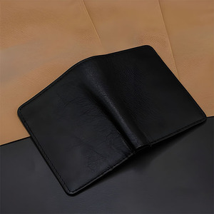Vertical Zipper Pocket Leather <b>Wallet</b> For <b>Men</b> Black Natural Crinkle Texture <b>Slim</b> Bifold Design Multi Credit Card Holder Purse - Product Image 6