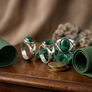 Silver Plated Brass Malachite Gemstone <b>Ring</b> 8x12mm Oval Cabochon <b>Statement</b> <b>Ring</b> Handmade Boho Wholesale Jewelry - Product Image 4