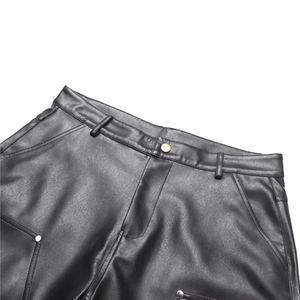 New Trendy Quality Clothes <b>Men's</b> Custom Solid Casual Style Zipper Fly Soft Knee-Length Leather <b>Shorts</b> with <b>Patch</b> Pockets - Product Image 6