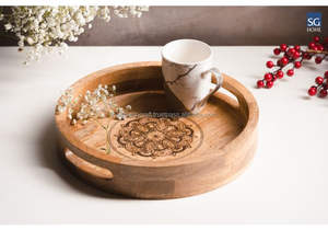 Plateau de service rond en bois de manguier durable fait à la main de qualité supérieure Artisanat artisanal Design moderne pour un usage domestique et le service des aliments - Product Image 3