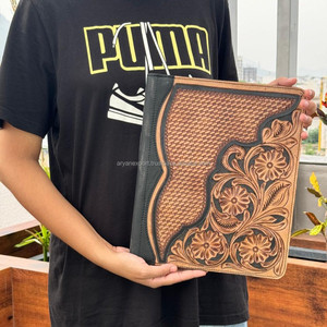 Western Tooled Leather Portfolio Organizer Portfolio A4, <b>A5</b> Customized Leather Document Portfolio File - Product Image 2