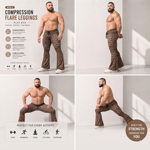 Leggings acampanados de compresión para hombre al por mayor, de poliéster y elastano, de secado rápido, estampados, con cordón ajustable en la pierna - Product Image 5