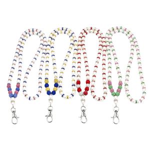 Pearl Beaded Lanyard Necklace Women Phone Strap <b>ID</b> <b>Holder</b> Keychain Colorful Beads Fashion Accessory Stylish Gift - Product Image 1